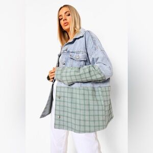 Boohoo Vintage Wash Check Denim Oversized Jacket